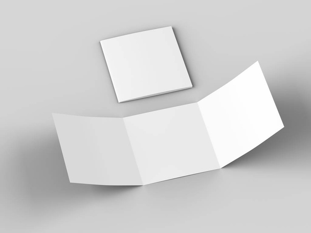 Otwarta ulotka Tri-składany w formacie kwadratowym. ilustracja 3D - Zdjęcie, obraz