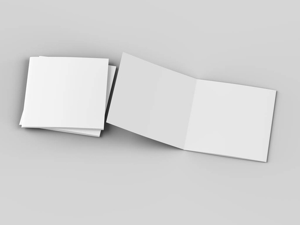 Open tri-folded leaflet in square format. 3d illustration - Photo, Image