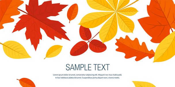 Colorful leaves in flat style, frame template - Вектор,изображение