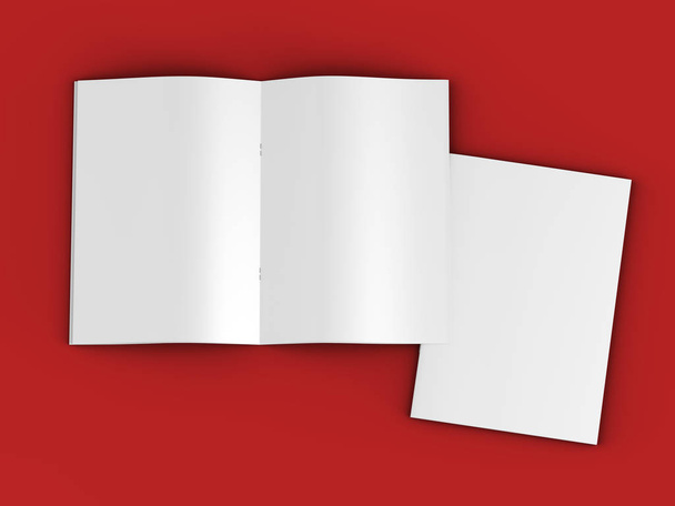 Revista aberta em formato A4, posição vertical. - ilustração 3d
 - Foto, Imagem