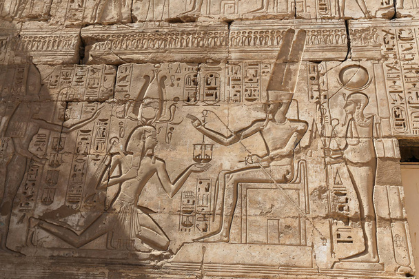 Egyptin Hieroglyfit Medinet Habu temppelissä, Luxor, Egypti
 - Valokuva, kuva