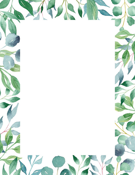 Árbol de olivo griego acuarela dibujado a mano plantilla de marco raster
 - Foto, Imagen