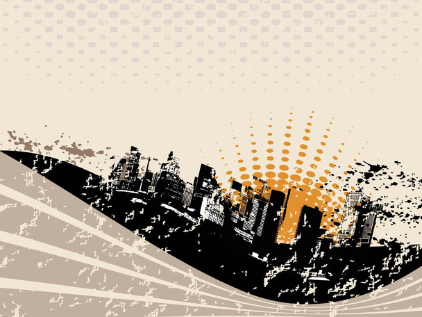 Grunge city background with wave - Vector, Image