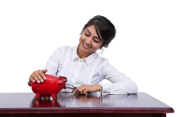 Businesswoman with piggy bank - Photo, Image