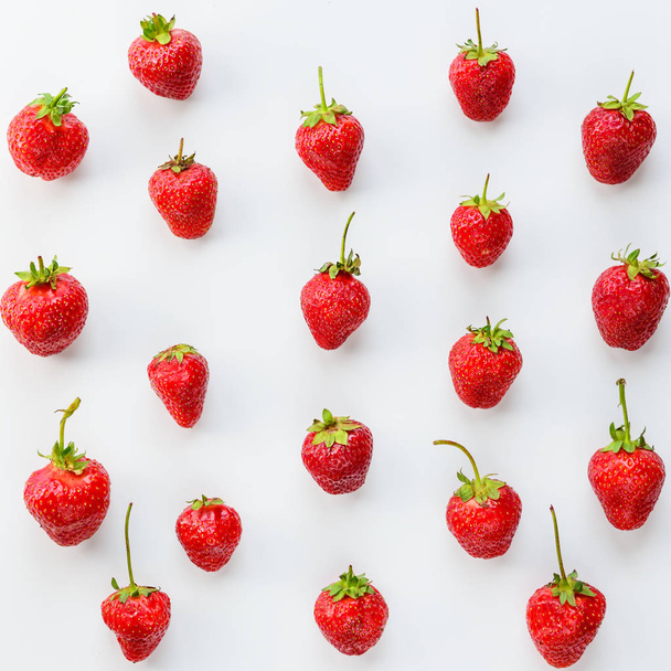 Strawberries on a white background, top view. - Foto, Imagem