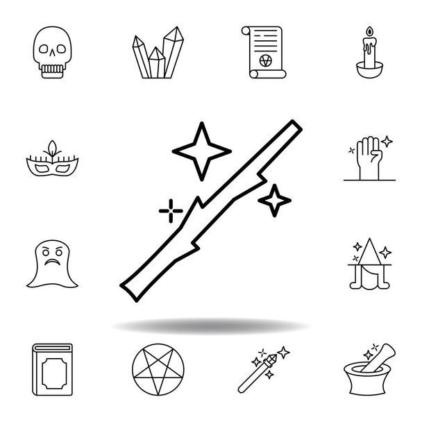 星の輪郭アイコンを持つ魔法の杖。魔法のイラストラインアイコンの要素。記号、シンボルは、ウェブ、ロゴ、モバイルアプリ、Ui、Uxに使用することができます - ベクター画像