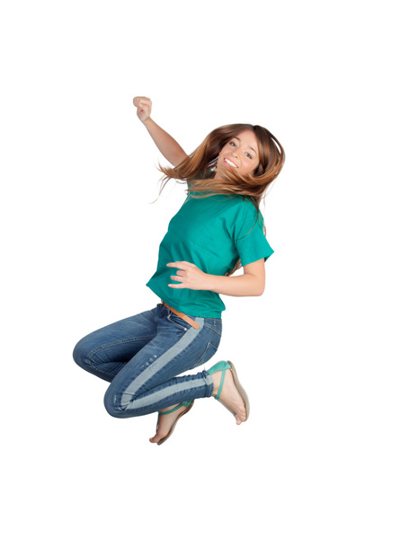 Attractive casual girl jumping - Фото, зображення