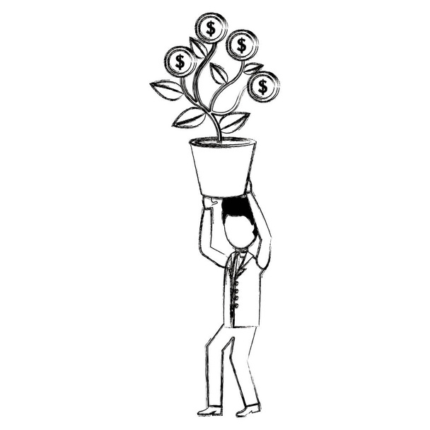 επιχειρηματίας με φυτό των κερμάτων χαρακτήρα - Διάνυσμα, εικόνα