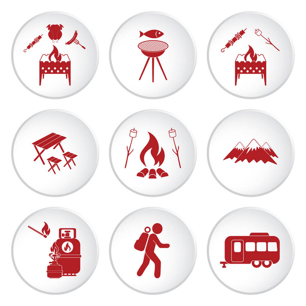 Conjunto de iconos de equipo de viaje y camping
 - Vector, Imagen