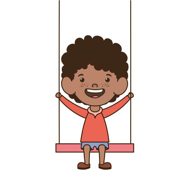 bambino ragazzo in swing sorridente su sfondo bianco
 - Vettoriali, immagini