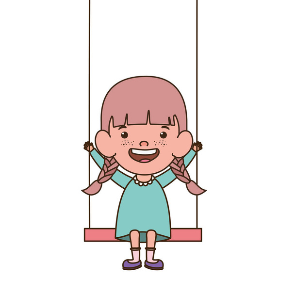 bebé niña en swing sonriendo sobre fondo blanco
 - Vector, imagen