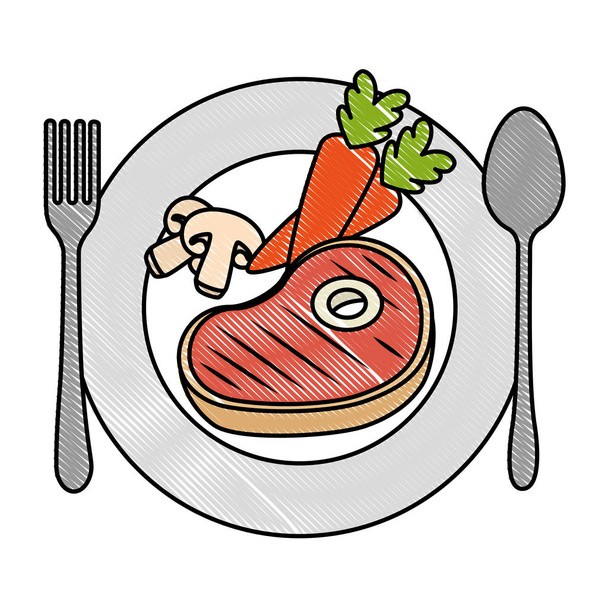 herkullinen pihvi porkkanoilla ja sienellä
 - Vektori, kuva