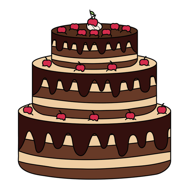 サクランボとおいしい甘いケーキ - ベクター画像