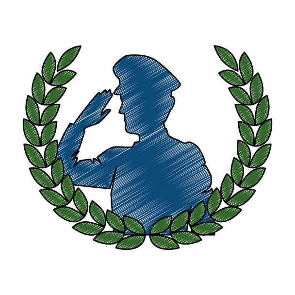 silueta vojenského salutu s věnec - Vektor, obrázek