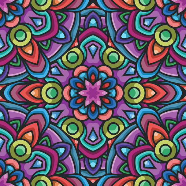 Mandala nahtloses Muster mit abgerundeten floralen ethnischen Mandala-Ornamenten. Hintergrund Stammesmuster - Vektor, Bild