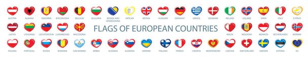 Συλλογή από διανυσματικές σημαίες της Ευρώπης με τη μορφή καρδιών - Διάνυσμα, εικόνα