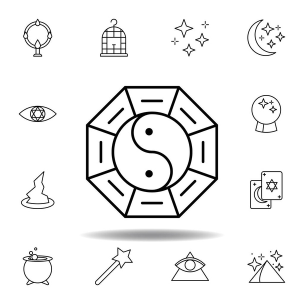 Чарівний знак Інь Янь контур значок. елементи значка лінії магічної ілюстрації. знаки, символи можуть бути використані для Інтернету, логотипу, мобільного додатку, інтерфейсу, UX
 - Вектор, зображення