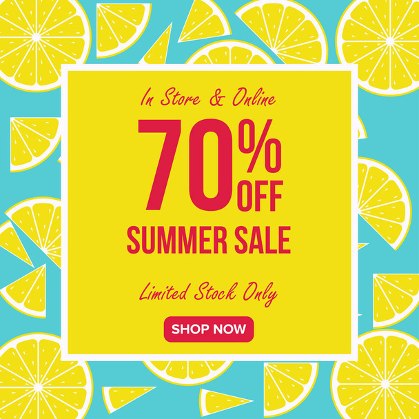 Summer sale Offer 70% Off template design, Summer sale banner template, aerial view of summer beach background with umbrellas, Promo badge for your seasonal design.  - Wektor, obraz