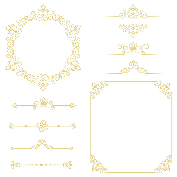 Set of stylish golden frame elements on white background  - Vector, afbeelding