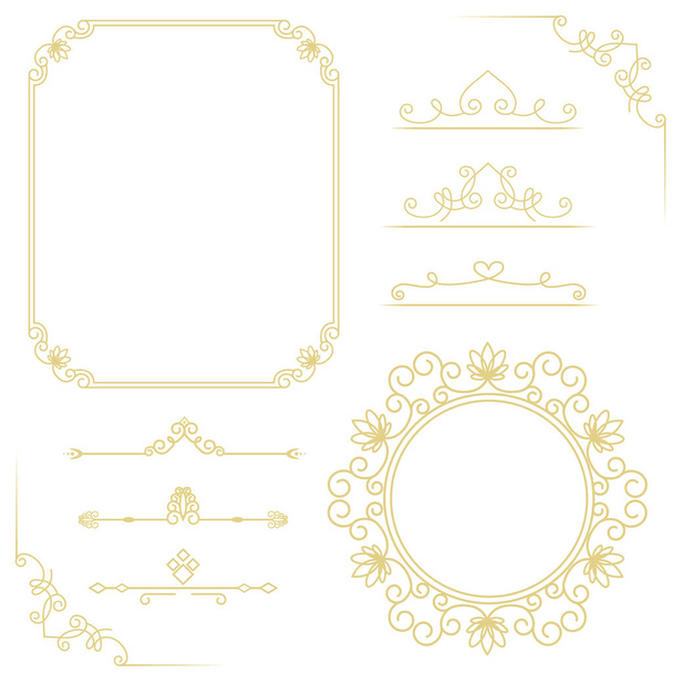 Set of stylish golden frame elements on white background  - Vector, imagen