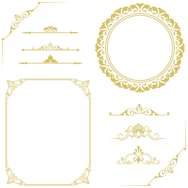 Set of stylish golden frame elements on white background  - Vektör, Görsel