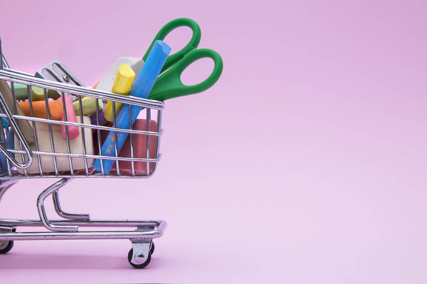 banner of shopping cart with school , back to school concept. - 写真・画像