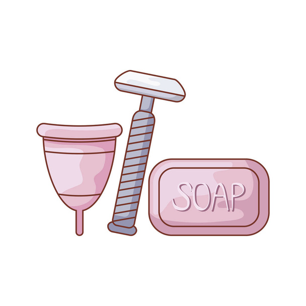 kuukautiskierron cup saippualla ja parturi kertakäyttöinen
 - Vektori, kuva
