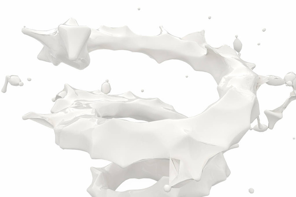 Zuiverheid opspattend melk met creatieve vormen, 3D-rendering. - Foto, afbeelding
