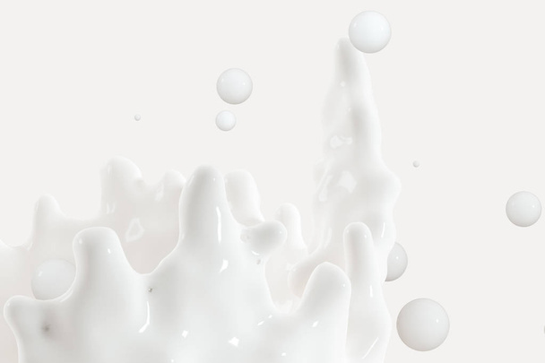 Purity splashing milk with crown shapes, 3d rendering. - Photo, Image