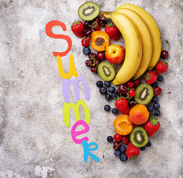 Fruits and berries summer background - Photo, image