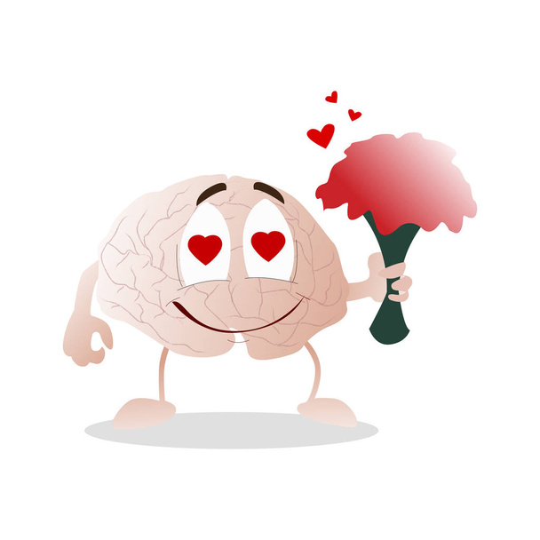 Εγκέφαλος αγάπη, χαρακτήρα με λουλούδια ανθοδέσμη - Διάνυσμα, εικόνα