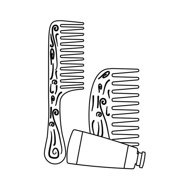 vlasový hřebeni dřevěná s lahví na trubky - Vektor, obrázek