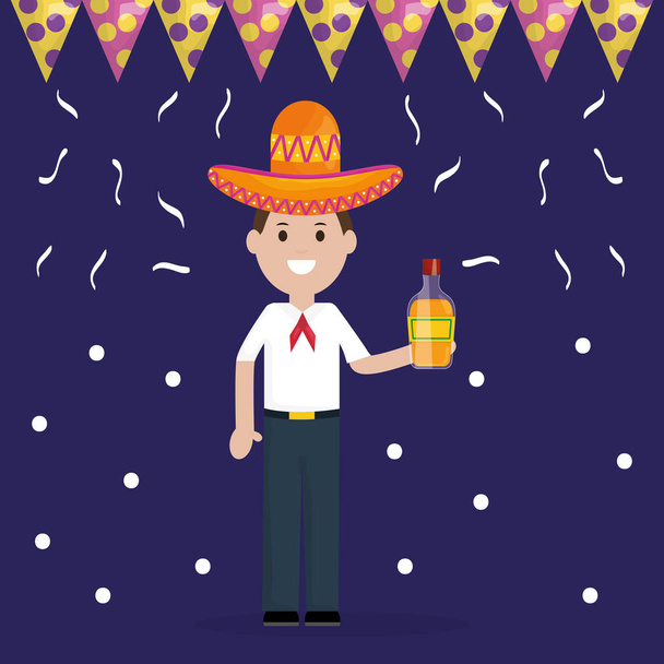 cinco de mayo célébration avec l'homme et bouteille de tequila
 - Vecteur, image