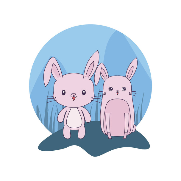 cute rabbits animals isolated icon - Vector, Image