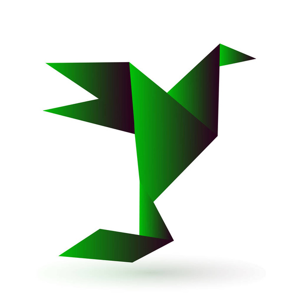 Origami verde pájaro papel artesanía vuelo en el marco de arte aislado en el fondo
 - Vector, Imagen