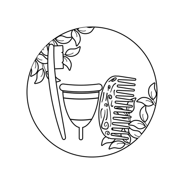 menstrual cup with set icons ecological in frame - Vector, Image