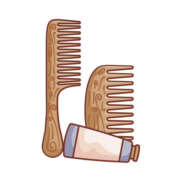 Grzebienie do włosów drewniane z butelką rurkę - Wektor, obraz