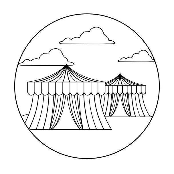 τσίρκο σκηνές καρναβάλι στο πλαίσιο κυκλικό - Διάνυσμα, εικόνα