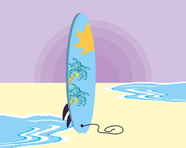 Surfboard Equipment sport in het strand - Vector, afbeelding
