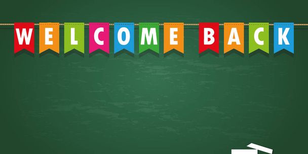 welcome back party flag banner on school black board background - Vector, Image