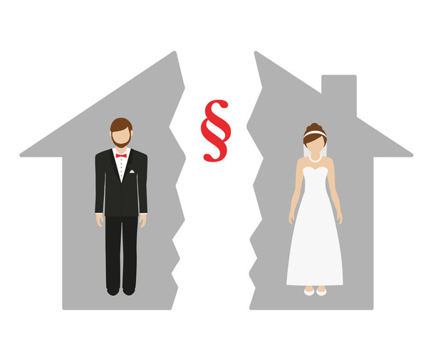 boedelscheiding bij echtscheiding van man en vrouw in een halve huis - Vector, afbeelding