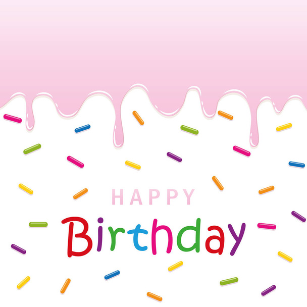 Happy γενέθλια ευχετήρια κάρτα με γλάσο τήξης και πολύχρωμες τρούφες - Διάνυσμα, εικόνα