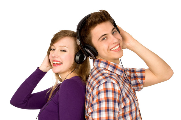 Couple in headphones - 写真・画像