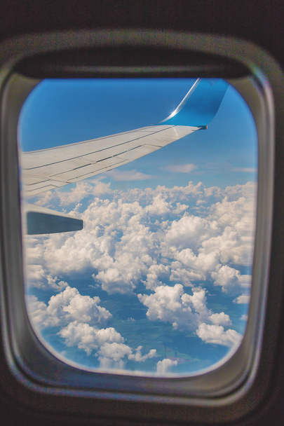 Aircraft view in the porthole. Selective focus. - Photo, Image