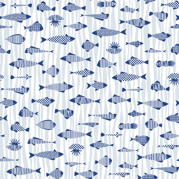 Padrão do peixe de um design gráfico bonito, Eu expressei um peixe em vários padrões, Eu continuo perfeitamente
, - Vetor, Imagem