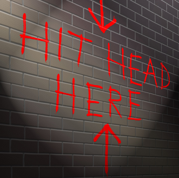 χτυπήσει το κεφάλι σου στον τοίχο από τούβλα. - Φωτογραφία, εικόνα