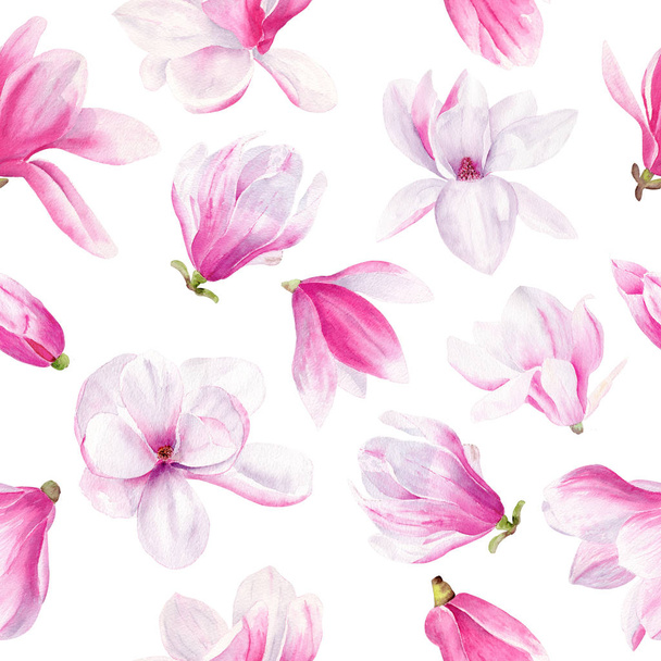 Magnolia flower hand drawn watercolor seamless pattern - Фото, зображення
