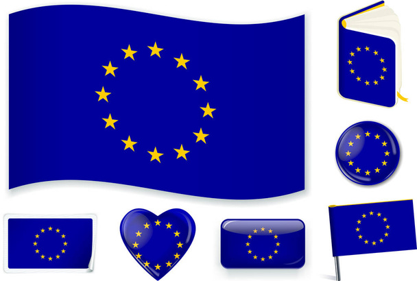 Illustrazione vettoriale della bandiera dell'Unione europea in diverse forme
. - Vettoriali, immagini