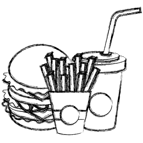 νόστιμο μπέργκερ με σόδα και τηγανητές πατάτες - Διάνυσμα, εικόνα