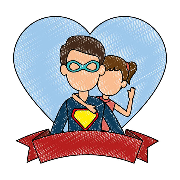 super best dad and daughter with heart characters - Vector, Image